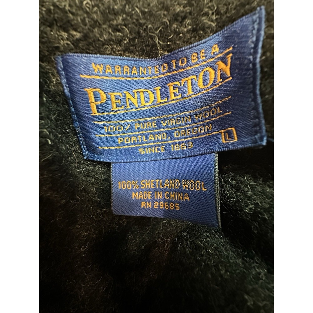 Pendleton Sweater Mens 100% Shetland Wool Quarter Zip Leather Trim Size L - Picture 3 of 12